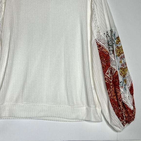 Entro Long Sleeve Waffle Knit Pullover Top White Red Womens Large - Picture 6 of 9